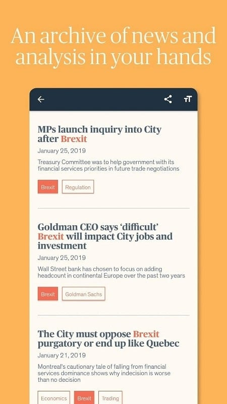 Financial News MOD APK app interface, free version