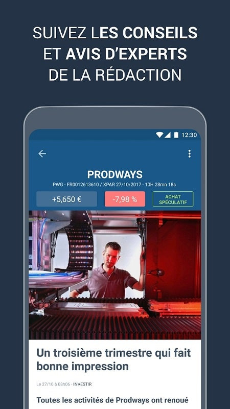 Investir, bourse et finance app displaying financial news
