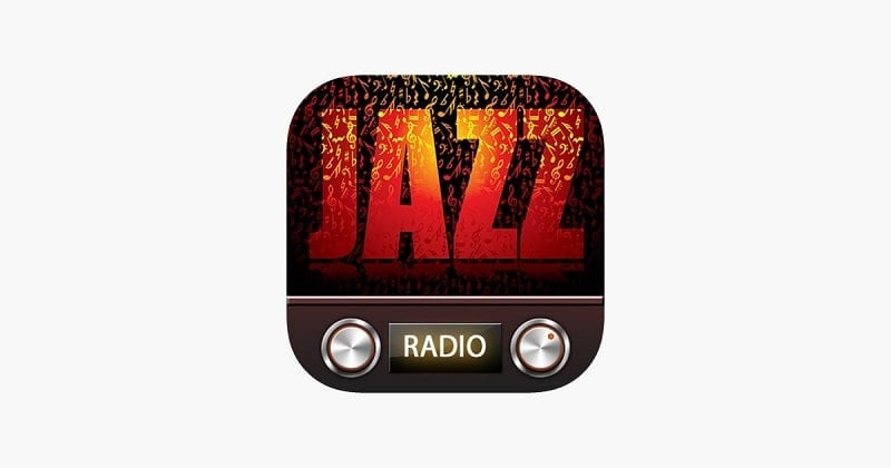 alt: Giao diện ứng dụng Jazz & Blues Music Radio với danh sách các bài hát và đài phát thanh