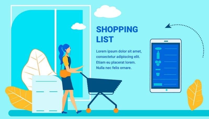 alt: Giao diện ứng dụng Shopping List hiển thị danh sách mua sắm