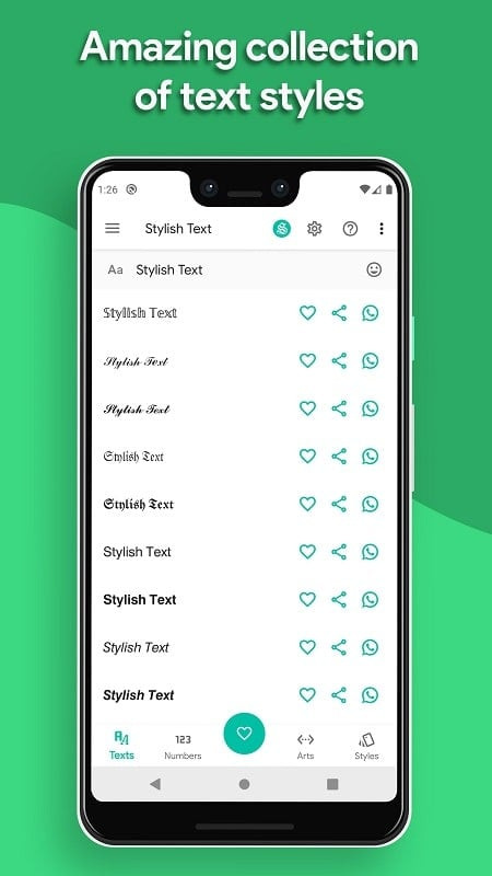 Stylish Text app interface with various font options