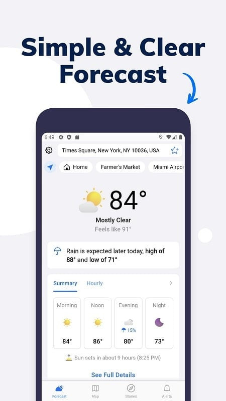 Tomorrow.io app displaying weather information