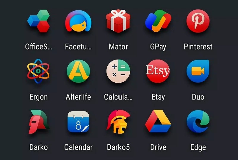 alt: Hình ảnh bộ icon Ergon Icon Pack với màu sắc đa dạng và thiết kế hiện đại, hiển thị trên màn hình điện thoại.