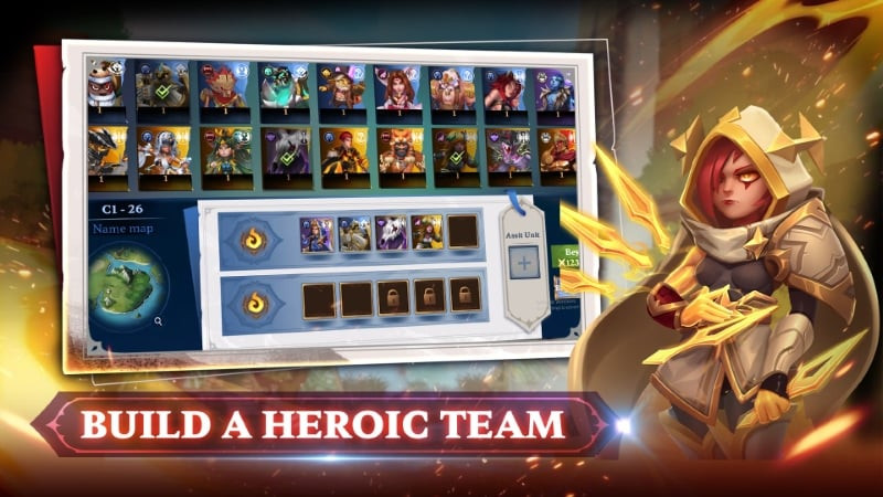 alt: Hình ảnh các anh hùng trong game Heroes Defense với tạo hình đa dạng và phong phú