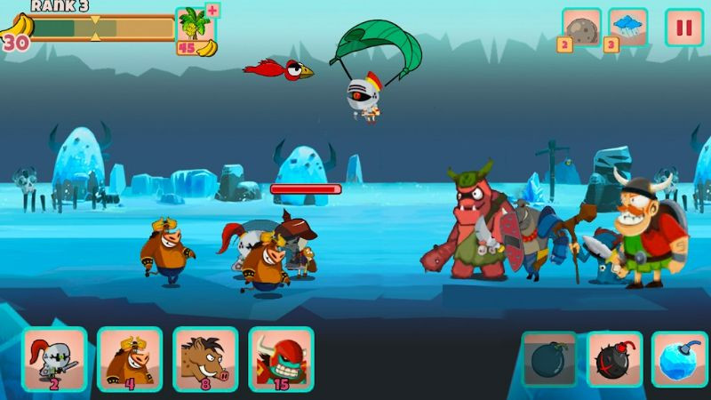 Heroes in Monster Rush: Strategy TD War, including a pink rabbit, beast-man, and wild boar.