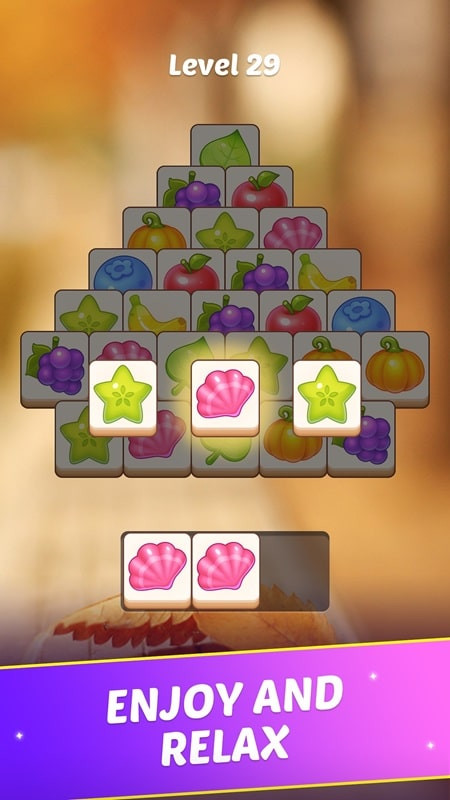 Tiles with images of fruits and drinks in Match Tile Scenery