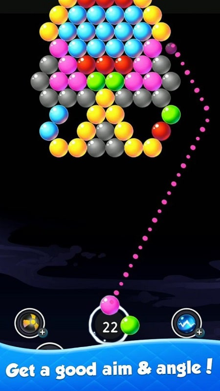 Special bubbles in Bubble Hunter MOD APK, including dual-colored bubbles and chained bubbles