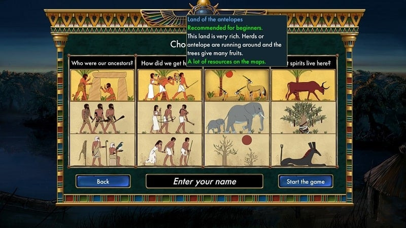 alt: Hình ảnh các vị thần Ai Cập trong game Predynastic Egypt