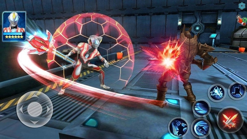 alt: Hình ảnh chiến đấu với quái vật trong Ultraman: Dash.io MOD APK