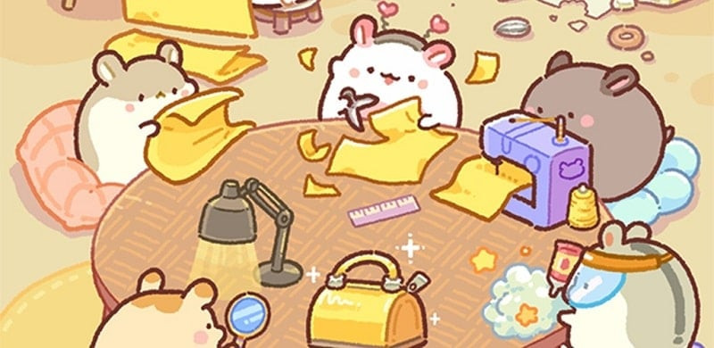 alt: Hình ảnh chuột hamster đang làm việc trong game Hamster Bag Factory: Tycoon