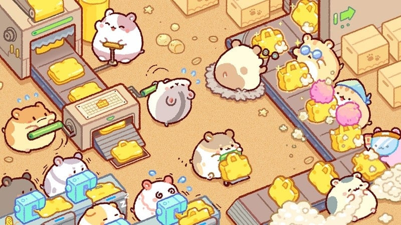 alt: Hình ảnh chuột hamster trong game Hamster Bag Factory: Tycoon