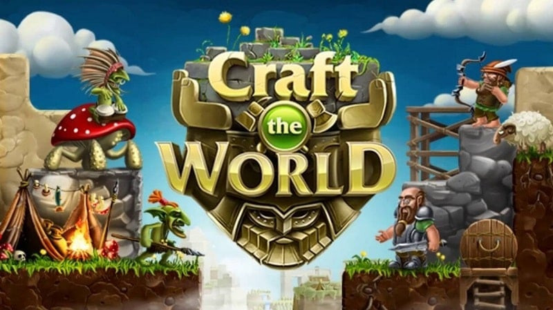 alt: Hình ảnh Craft The World hiển thị giao diện game với người lùn đang khai thác tài nguyên.