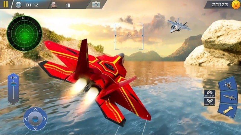 alt: Hình ảnh Fighter Jet Warfare Air Combat mod android hiển thị giao diện nâng cấp vũ khí