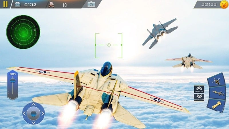 alt: Hình ảnh Fighter Jet Warfare Air Combat mod apk cho thấy giao diện lựa chọn máy bay chiến đấu