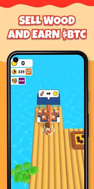 Alt: Hình ảnh game Bitcoin Castaway, hiển thị số Bitcoin người chơi kiếm được