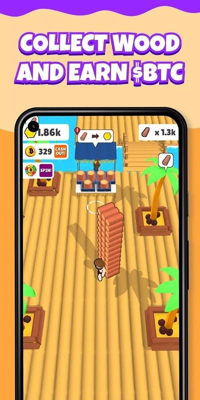 Alt: Hình ảnh game Bitcoin Castaway, người chơi đang xây dựng bè gỗ