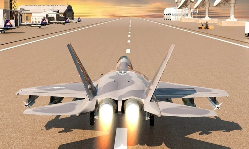 alt: Hình ảnh game Fighter Jet Warfare Air Combat hiển thị một chiến đấu cơ đang bay trên bầu trời