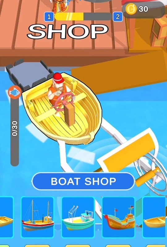 The old fisherman is surrounded by fish as he casts his line in Fishing Survival MOD APK.