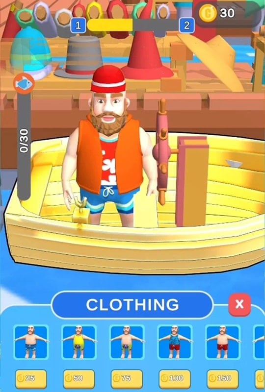 Close-up of the old fisherman concentrating as he fishes in Fishing Survival MOD APK.