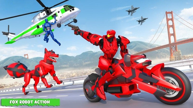 Gameplay screenshot of Fox Robot Transform Bike Game Mod APK