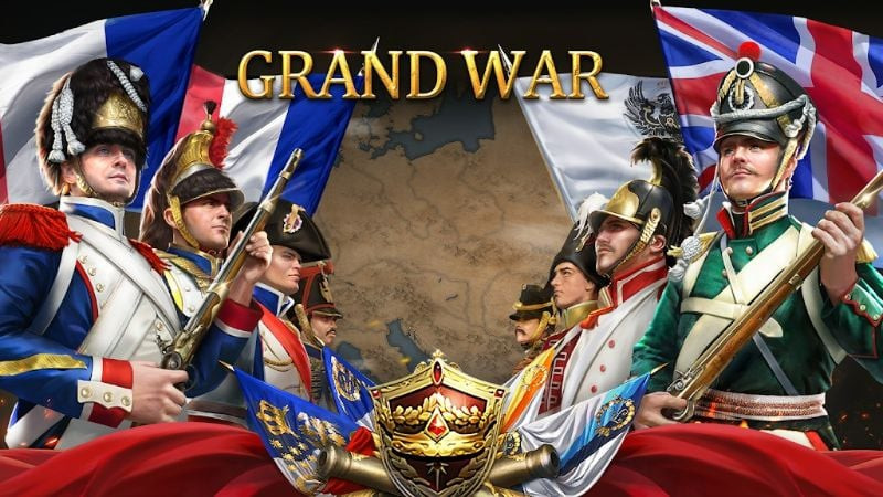 alt: Hình ảnh game Grand War 2: Strategy Games với quân đội dàn trận trên bản đồ