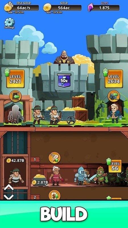 Idle King gameplay screenshot showing the resource management and upgrade interface