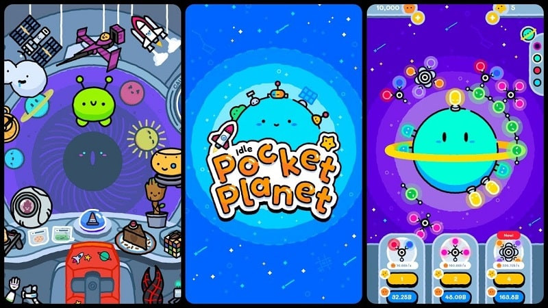 alt: Hình ảnh game Idle Pocket Planet hiển thị giao diện chính với một hành tinh đáng yêu.