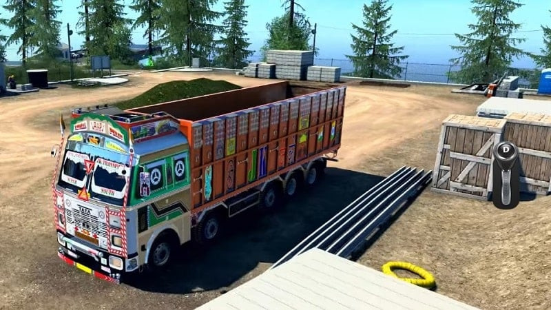 alt: Hình ảnh game Indian Truck Simulator Game hiển thị một chiếc xe tải đang di chuyển trên đường