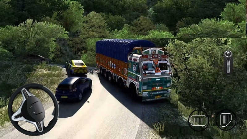 alt: Hình ảnh game Indian Truck Simulator Game MOD cho thấy một chiếc xe tải đang di chuyển trong điều kiện thời tiết xấu