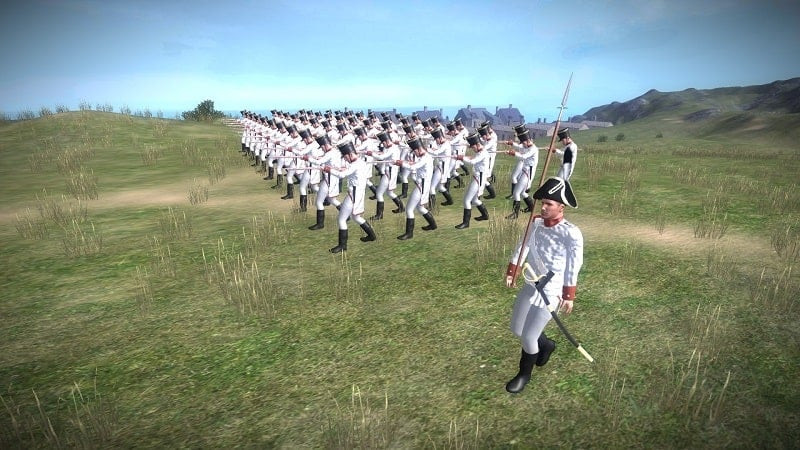 Alt: Hình ảnh game Muskets of Europe phiên bản MOD, hiển thị giao diện chiến đấu với quân đội và tài nguyên.