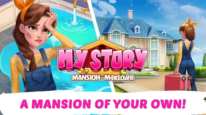 alt: Hình ảnh game My Story - Mansion Makeover hiển thị giao diện chính với căn biệt thự