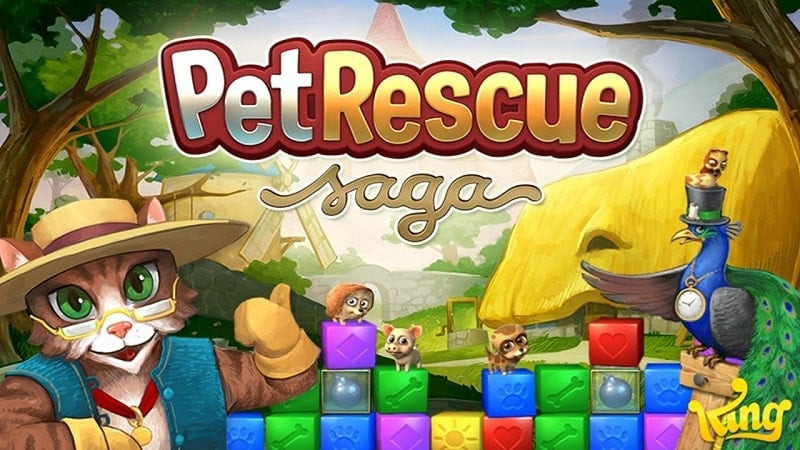 alt: Hình ảnh game Pet Rescue Saga với các thú cưng đáng yêu