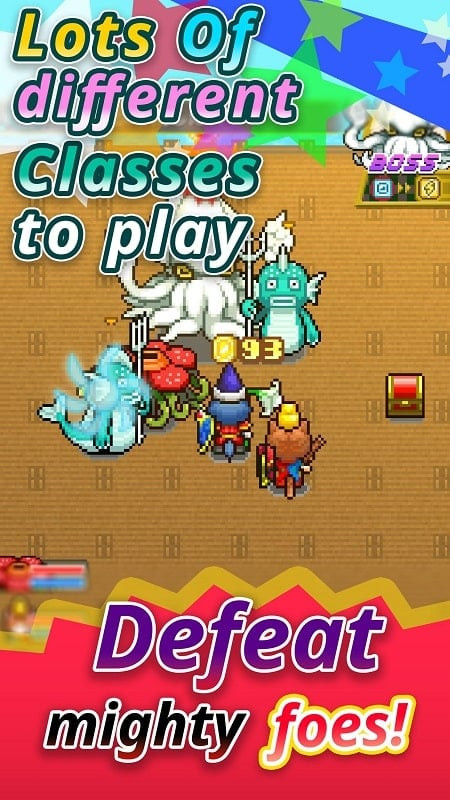 Quest Town Saga MOD APK screenshot showing the main character and the town interface