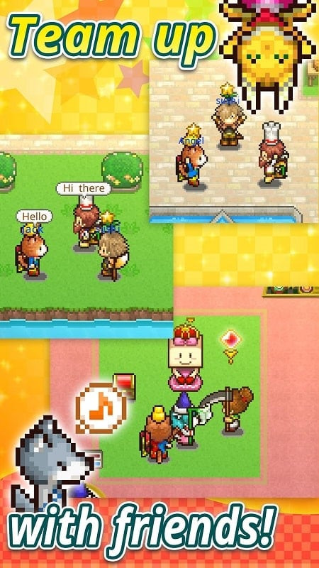 Quest Town Saga MOD APK free version screenshot showing the main character interacting with other in-game characters