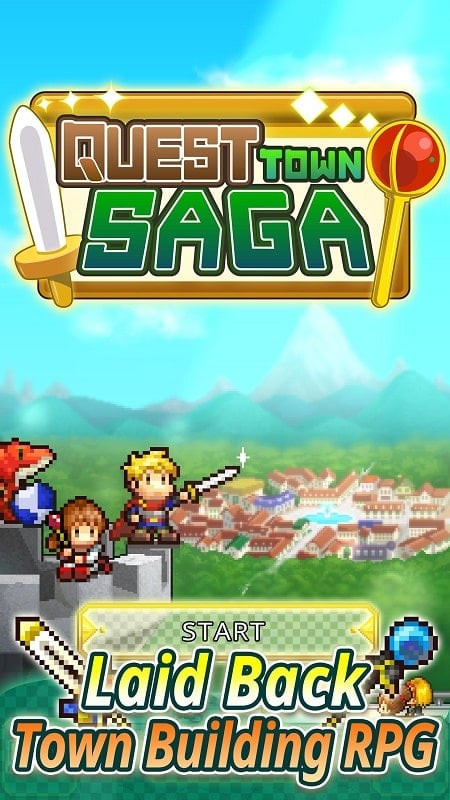 Quest Town Saga MOD APK screenshot showing the main character battling a monster