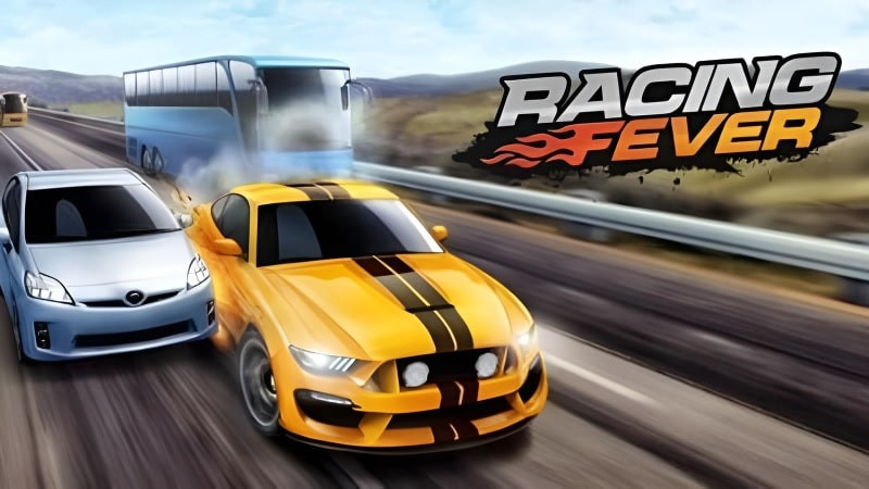 alt: Hình ảnh game Racing Fever trên điện thoại, hiển thị một chiếc xe đua màu đỏ đang lao vun vút trên đường đua.