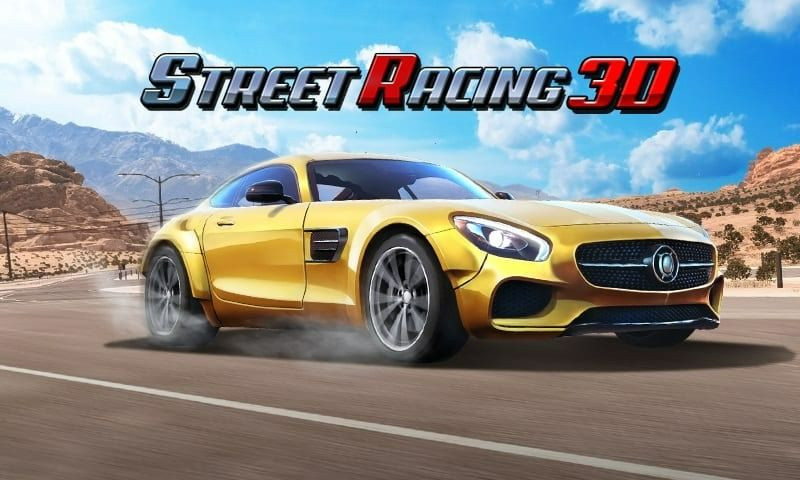 alt: Hình ảnh game Street Racing 3D với một chiếc xe thể thao đang drift trên đường đua