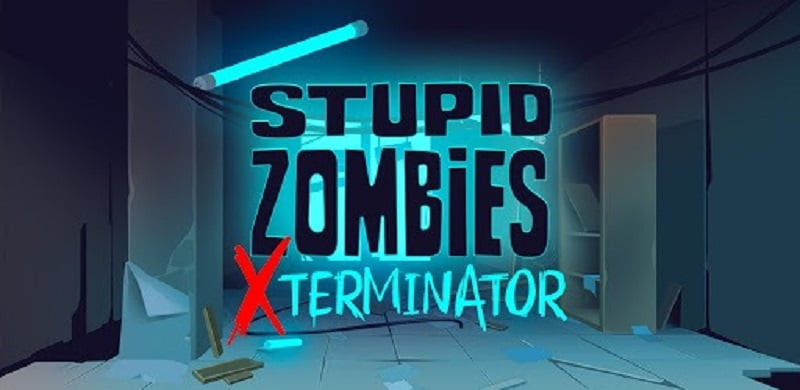 alt: Hình ảnh game Stupid Zombies Exterminator với nhân vật chính đang bắn zombie