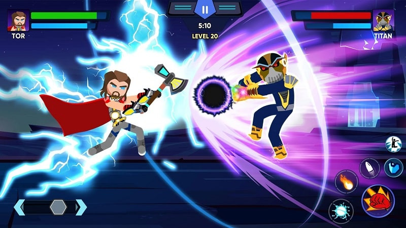 alt: Super Stickman Fighting Battle gameplay screenshot showing two stick figures battling.