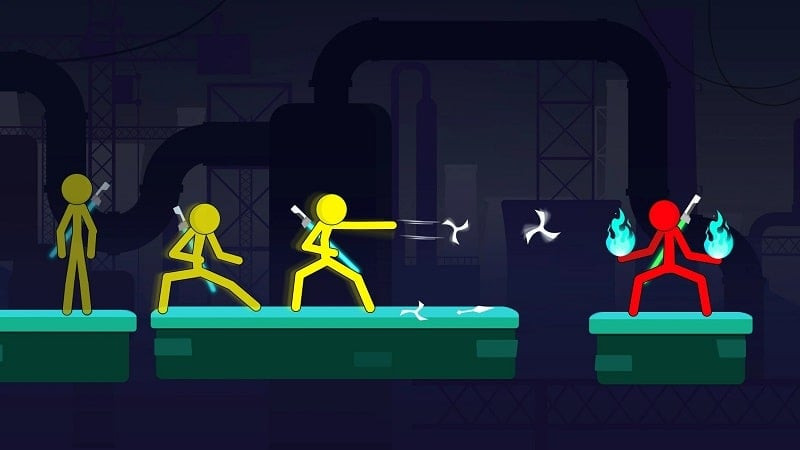 alt: Hình ảnh game Super Stickman Fighting Battle hiển thị giao diện chiến đấu giữa hai nhân vật người que