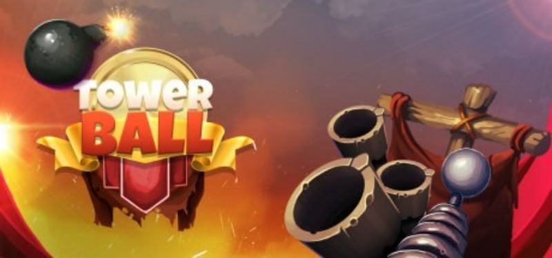 alt: Hình ảnh game TowerBall hiển thị giao diện chính với tháp phòng thủ và các quả bóng đầy màu sắc.