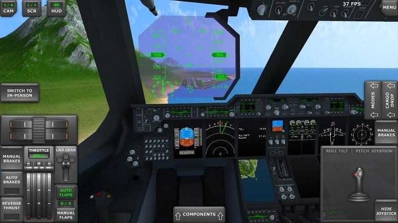 alt: Hình ảnh game Turboprop Flight Simulator 3D thể hiện phong cảnh nhìn từ trên cao