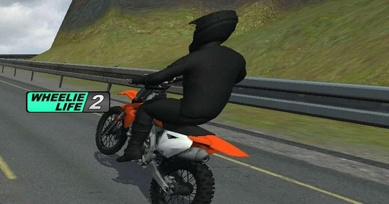 alt: Hình ảnh game Wheelie Life 2 với một chiếc mô tô đang bốc đầu trên đường đua