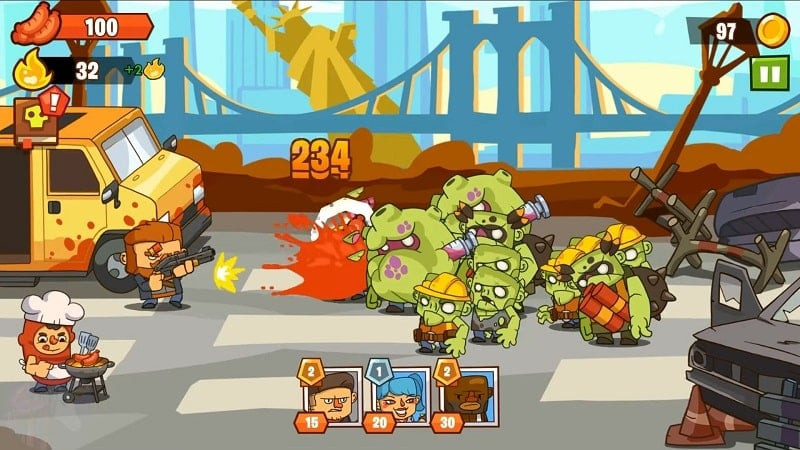 alt: Hình ảnh game Zombie Defense 2 hiển thị các loại zombie khác nhau