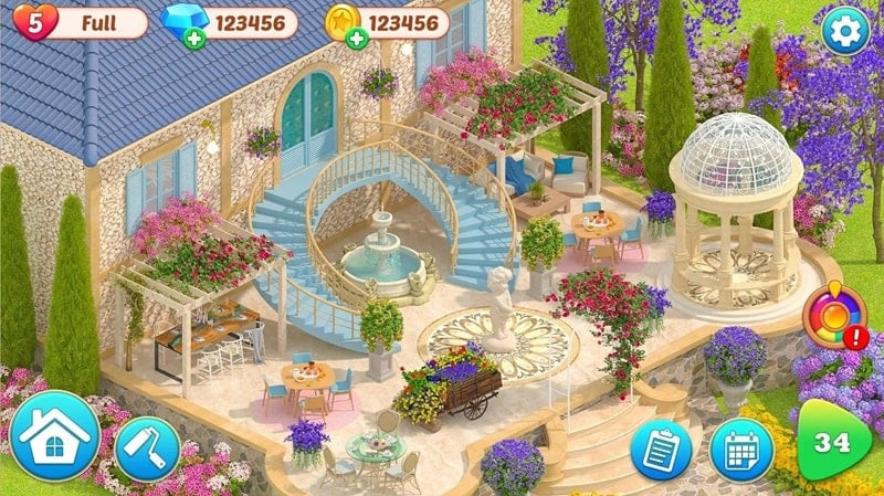 Gameplay of 3D Garden Design showing the player matching tiles