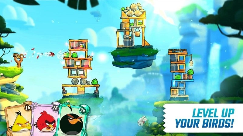 alt: Hình ảnh gameplay Angry Birds 2 với nhiều chú chim khác nhau