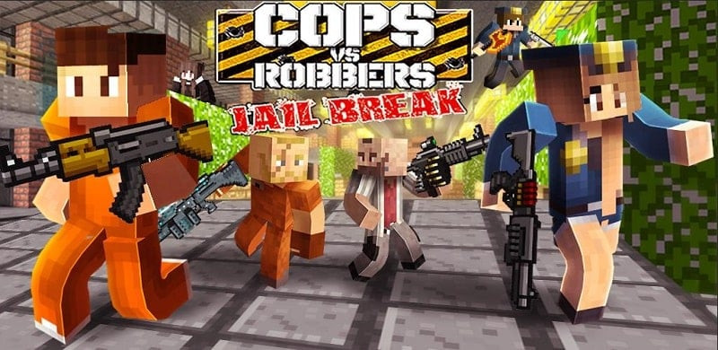 Cops Vs Robbers MOD APK gameplay screenshot with blocky graphics