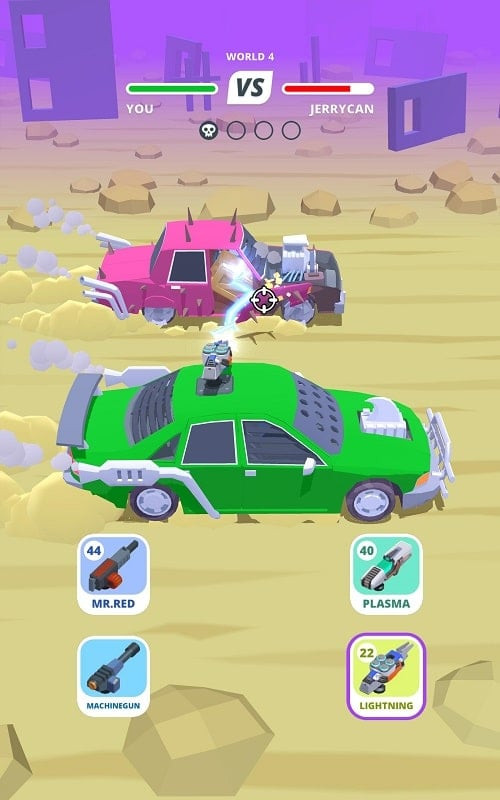 Desert Riders gameplay: The player drives and shoots at enemies in the desert.