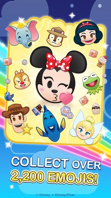 alt: Hình ảnh gameplay Disney Emoji Blitz với các biểu tượng cảm xúc được xếp thành hàng