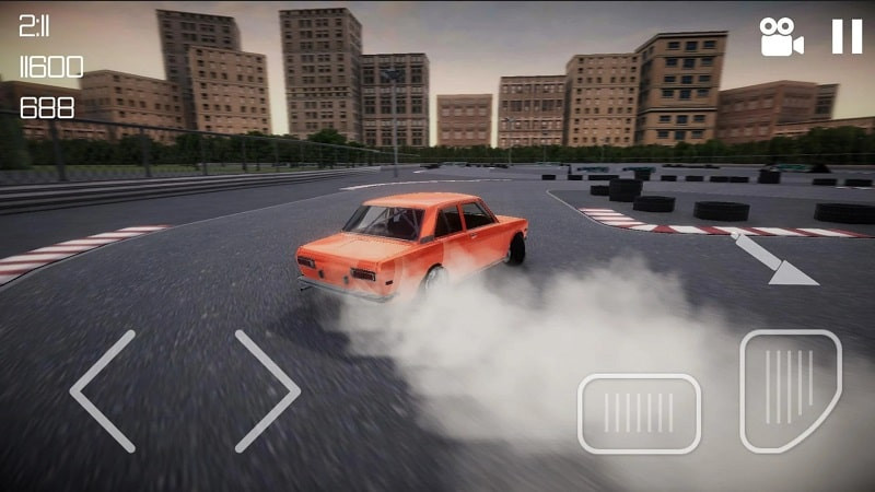 alt: Hình ảnh gameplay Drifting Nissan Car Drift MOD, cho thấy một chiếc Nissan đang drift trong điều kiện thời tiết mưa